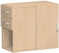 Anstell-Schrank mit Schubksten, Drehtr mit Trdmpfer links oder rechts verwendbar, mit Stellfen, nicht abschliebar, 420x820x720, Buche/Buche