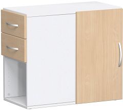 Anstell-Schrank mit Schubksten, Drehtr mit Trdmpfer links oder rechts verwendbar, mit Stellfen, nicht abschliebar, 420x820x720, Buche/Wei