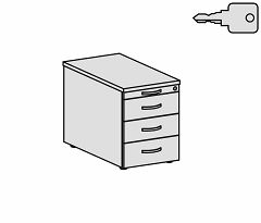 Rollcontainer mit 3 Metall-Schubfchern und Utensilienschubfach, Metall-Rollschubfhrung, Zentralverriegelung, verdeckte Doppel-Lenkrollen, 438x800x565, Buche/Buche