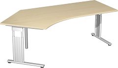 Schreibtisch 135 links hhenverstellbar, 2166x1130x680-820, Ahorn/Silber