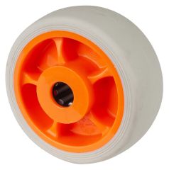 Gummirad B44.081.F002, Produkttyp: Rder, Material/Art des Radkrpers: Kunststoff orange, Material der Laufflche: thermoplastischer Gummi hellgrau, Lager: Rollenlager,  Rad:  80 mm, Tragkraft: 100 kg