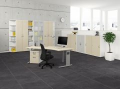 Flgeltrenschrank mit Standfen, inkl. Trdmpfer, nicht abschliebar, 800x420x2160, Ahorn/Wei